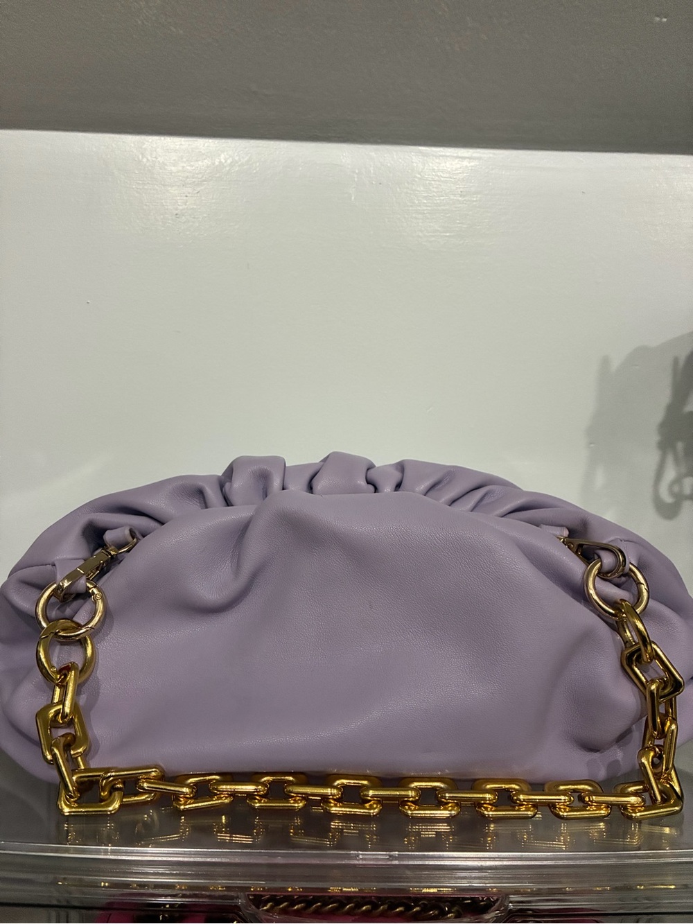 Lavender Soft Ruched Shoulder Bag with Gold Chain - Picture 2 of 8